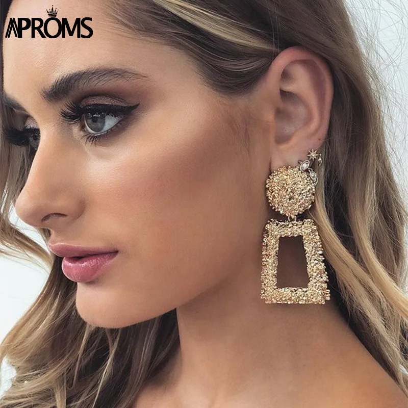 Aproms, винтажные большие висячие серьги с подвеской, металлические Висячие серьги-капли, массивные серьги для женщин, одежда, Трендовое ювелирное изделие