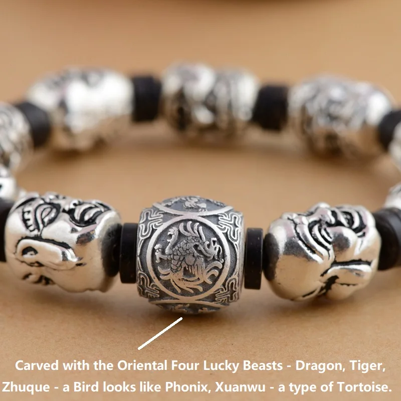 

Handcrafted 925 Silver Buddhist Eighteen Arhats Beads Bracelet Tibetan Rohan Beaded Bracelet Lucky Beasts Bead Man Bracelet