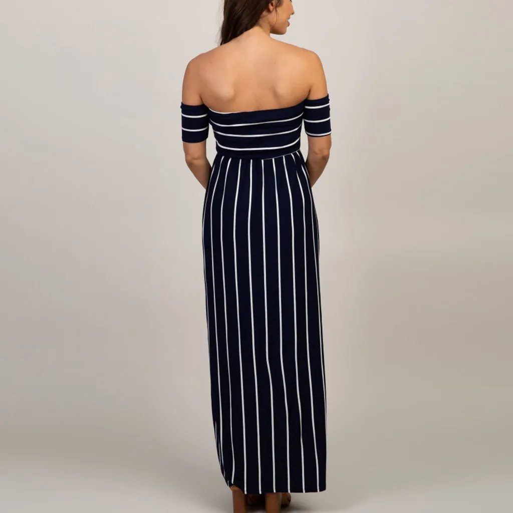 Женское платье для беременных детей Полосатое Элегантное летнее кормления