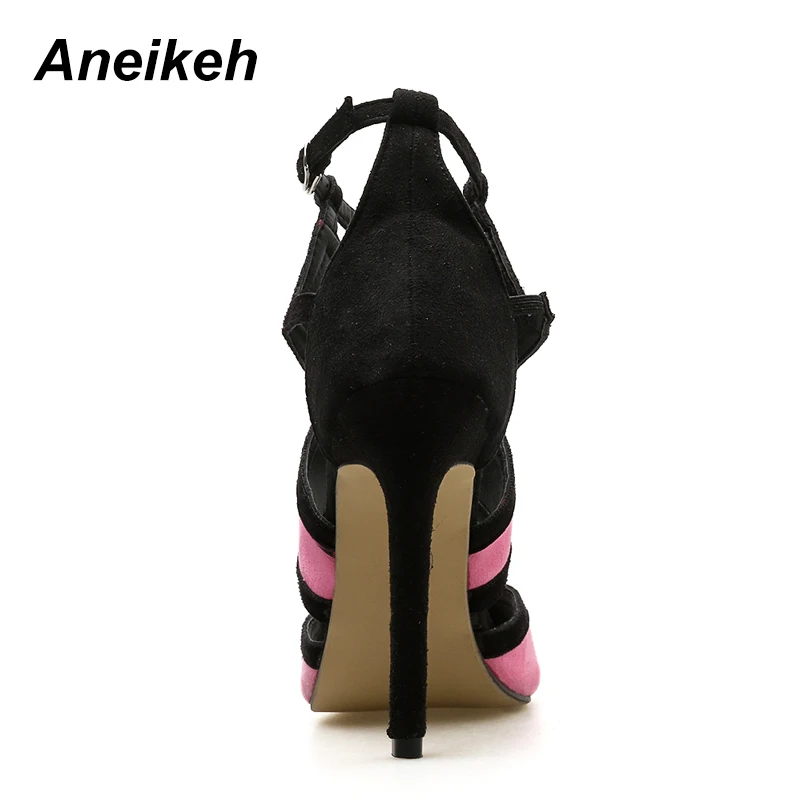 Aneikeh/новейшая модель; Цвет абрикосовый, красный, синий; замшевые босоножки в стиле пэчворк с вырезами; модельные туфли на ремешке с пряжкой; сандалии-гладиаторы