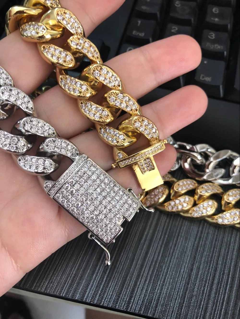 THE BLING KING 20 мм CZ кубинские цепи Золото зубец Майами кубинская чокер большой замок кубического циркония ожерелье цепь