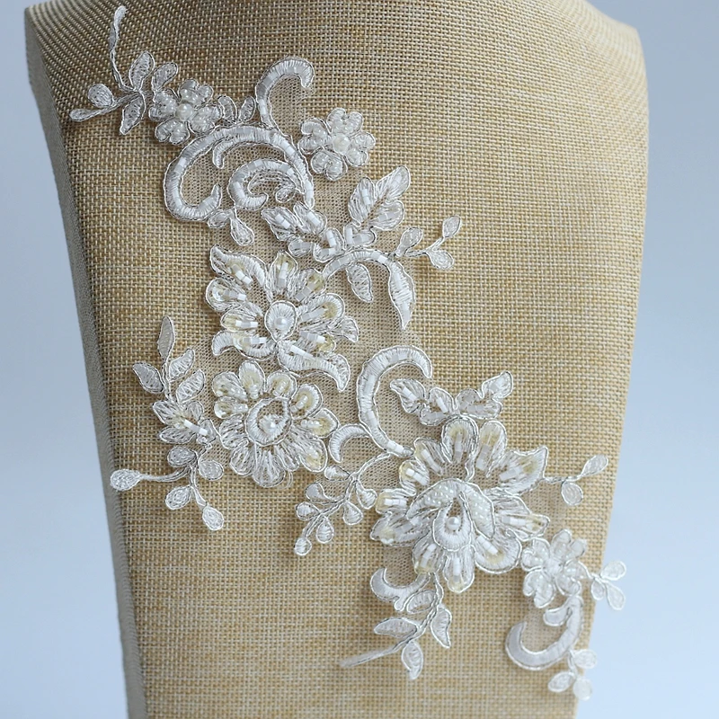 Женская Кружевная аппликация вышитая бисером нашивка для свадебных
