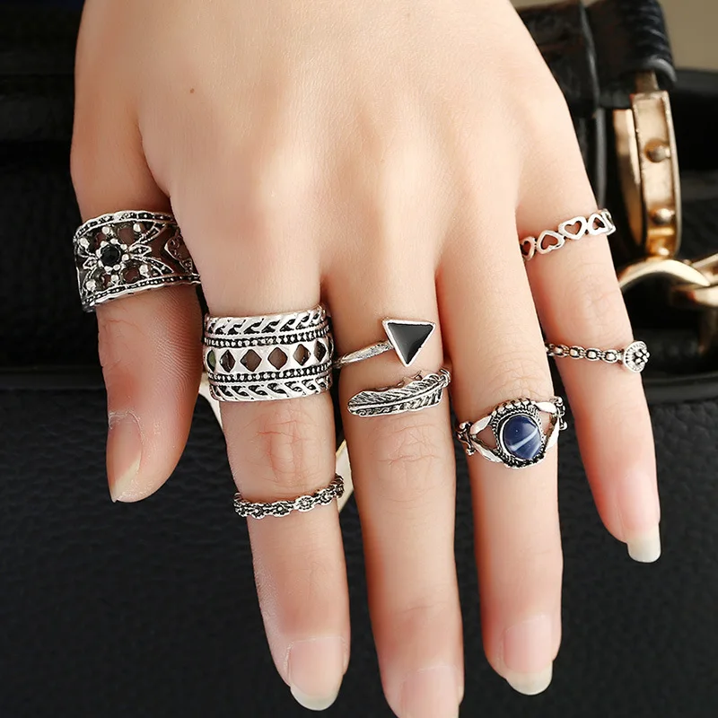 Винтаж Мода Knuckle Кольца Набор для Для женщин Boho геометрический Цветочное сердце