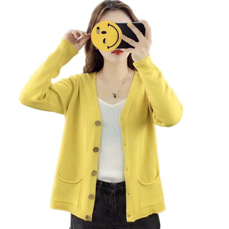 Женский трикотажный кардиган с длинным рукавом Короткий Джемпер ZZ216 Осень зима