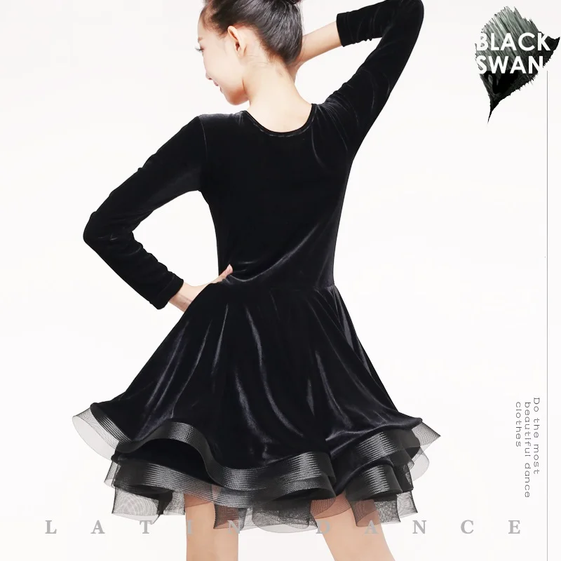 Черное вельветовое платье для латинских танцев девочек современные детские
