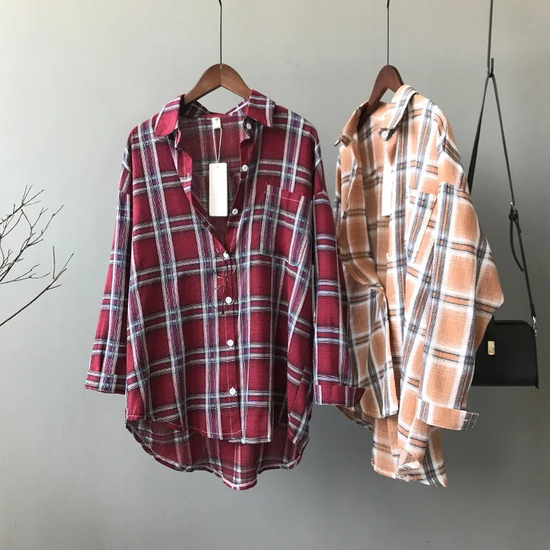 Классические клетчатые хлопковые льняные рубашки для женщин новинка 2018 BF