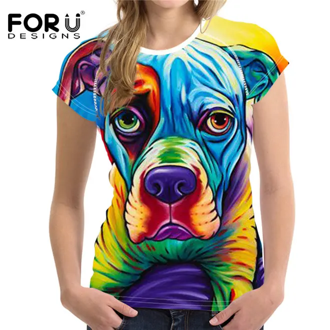 FORUDESIGNS/женские топы, футболки, яркие, йоркширский бульдог, 3D, с коротким рукавом, милые футболки для девочек, женская, тонкая, женская одежда - Цвет: YQ062BV