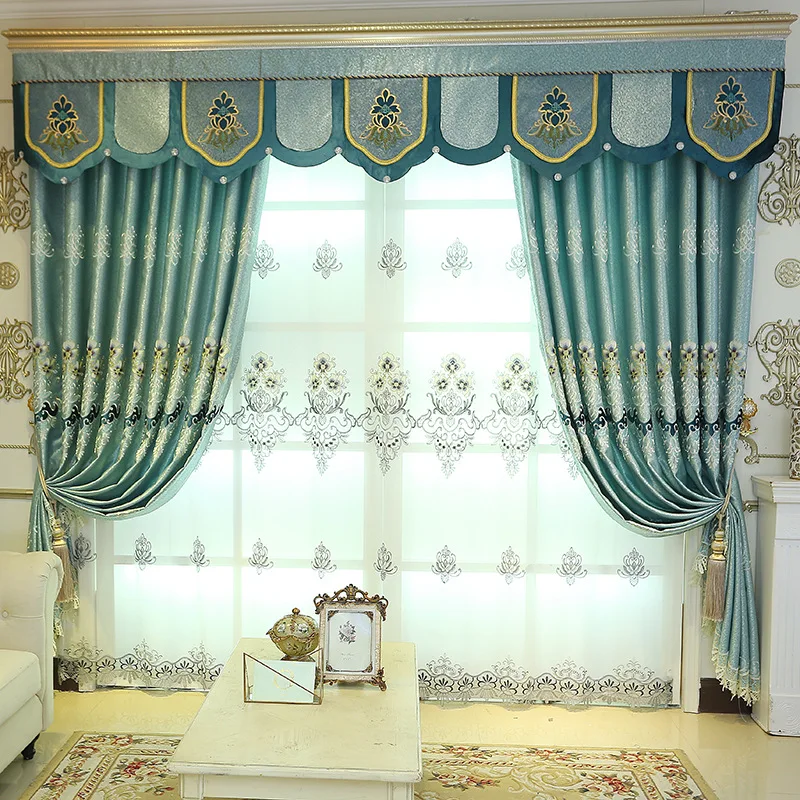 

Jacquard Embroidered Polyester Cloth Home Decor Curtains Blackout For living Room Bedroom Kitchen Floral Curtains Tulle Drapes