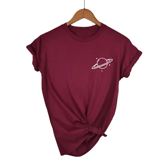 Wine Red-W Сатурн планета футболка Tumblr хипстер женские топы черная футболка хлопчатобумажная футболка с рисунком стиль Харадзюку Футболка женская - Цвет: Wine Red-W