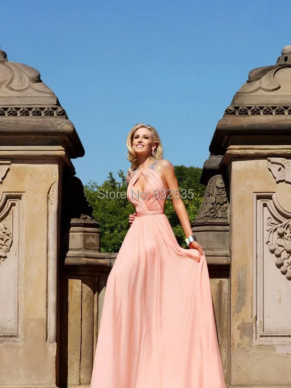 2015 Hot New Embroidery Elegant Chiffon Floor-length Cap Sleeve Prom/Evening Dress | Свадьбы и торжества