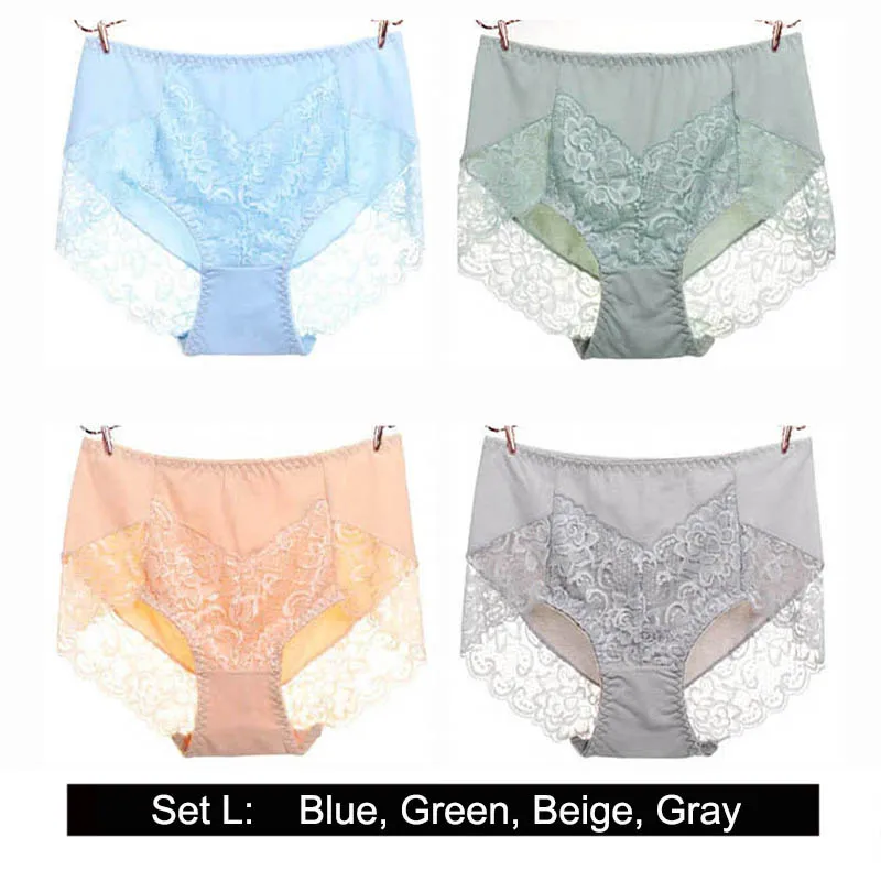 Set L 4pieces BllooBeell, 4 шт., женское хлопковое нижнее белье, трусики для девушек, сексуальные кружевные трусы, выдалбливают, высокая средняя посадка, дамское нижнее белье, большой размер - Цвет: Set L 4pieces