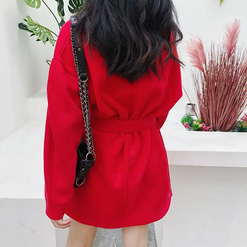 Корейское осеннее однотонное женское платье Cacual 2018 Новое Vogue с круглым вырезом