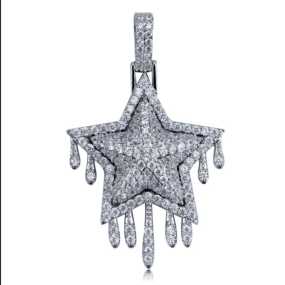 Silver TOPGRILLZ для мужчин и женщин Iced Out кубический циркон Bling капельная звезда ожерелье и кулон Золото Серебро Цвет хип хоп ювелирные изделия теннисная цепь - Окраска металла: Silver