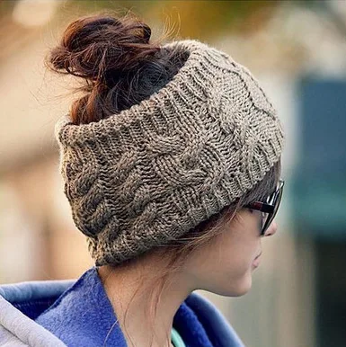 Женская зимняя теплая вязаная шерстяная пустая шапка крючком Лыжная