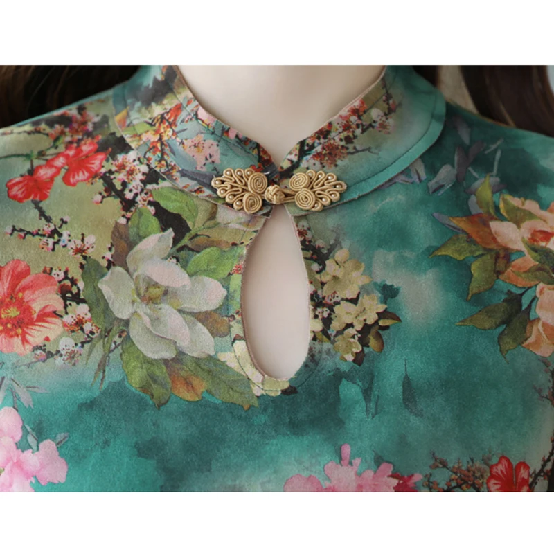 Высококачественное Замшевое платье с цветочным принтом для женщин 2018 осеннее