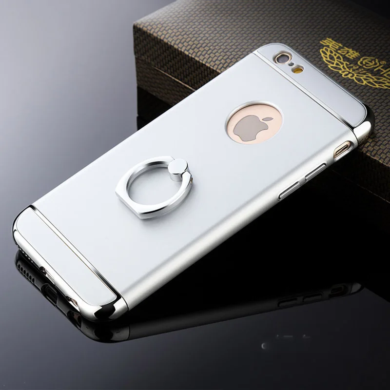 Silver Роскошный lovecom гальванический чехол с кольцом для пальца для iPhone 7, 8, 6, 6S Plus, X, 5, 5S, SE, подставка, держатель, полный корпус, Жесткий ПК, задняя крышка для телефона - Цвет: Silver