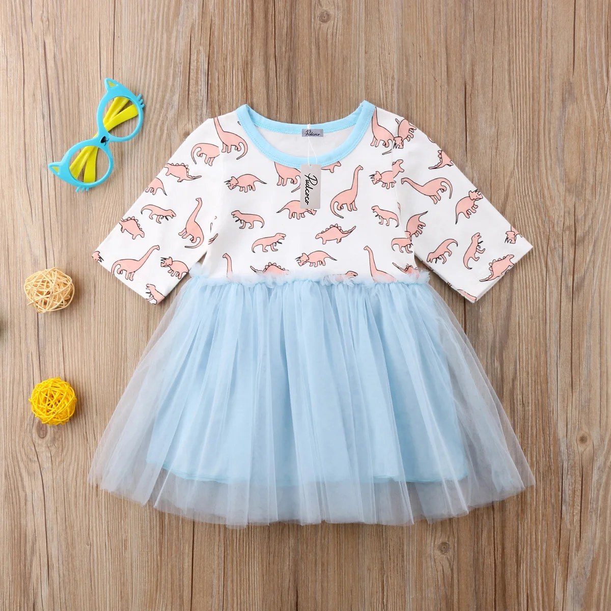 US STOCK Princess Kids Baby Girl Blue Dress Cartoon Animals Print Birthday Wedding Clothes Long Sleeve Tutu New Party | Детская одежда