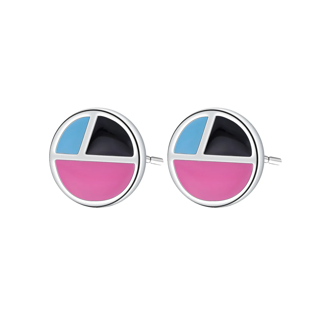 Kinitial New Design Coin Shaped Stud Earrings in Enamel Colorful Silver Metal Accessory For Girls Women Earring Jewelry | Украшения и