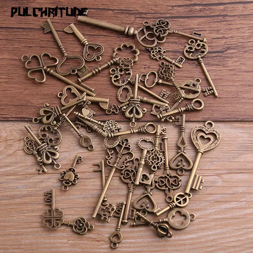 Покрытие антикварной бронзой Pulchrode 10 шт. винтажные металлические Смешанные Два Цвета Маленькие подвески в форме ключей для самостоятельного изготовления ювелирных изделий ручной работы P6666 - Окраска металла: Покрытие антикварной бронзой