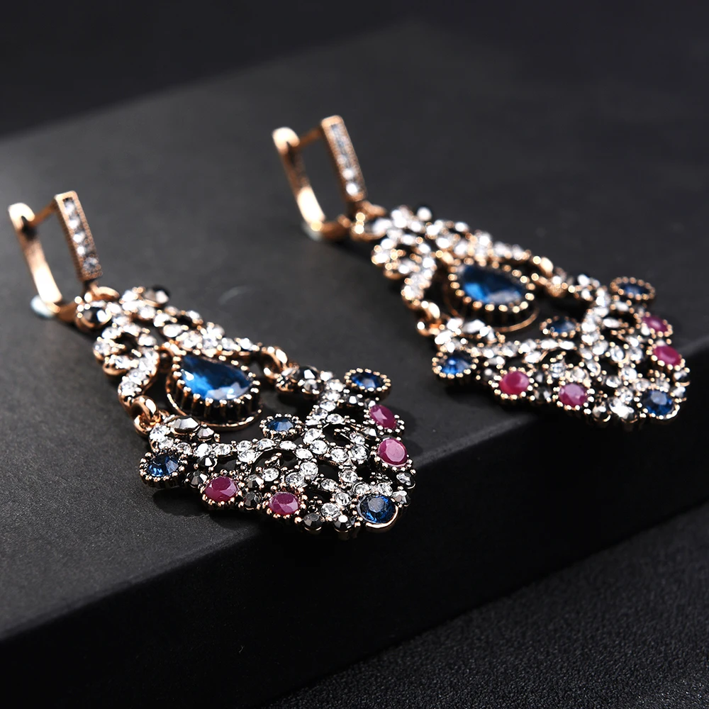 Винтажные серьги в стиле ретро с синими кристаллами длинные Этнические турецкие