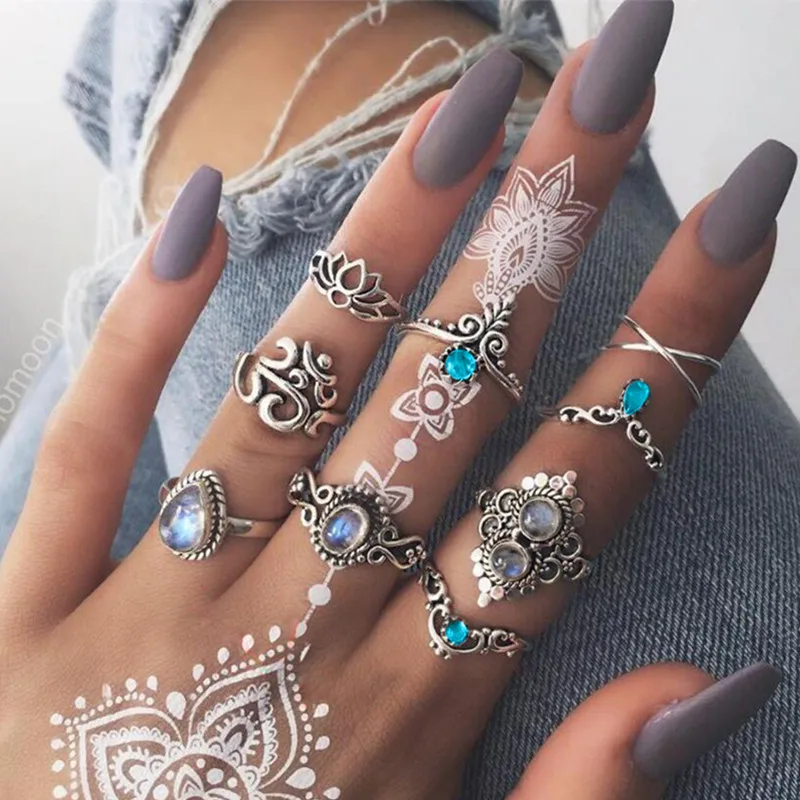 LMIKNI 2019 винтажные кольца для женщин Boho геометрический цветочный кристалл Knuckle