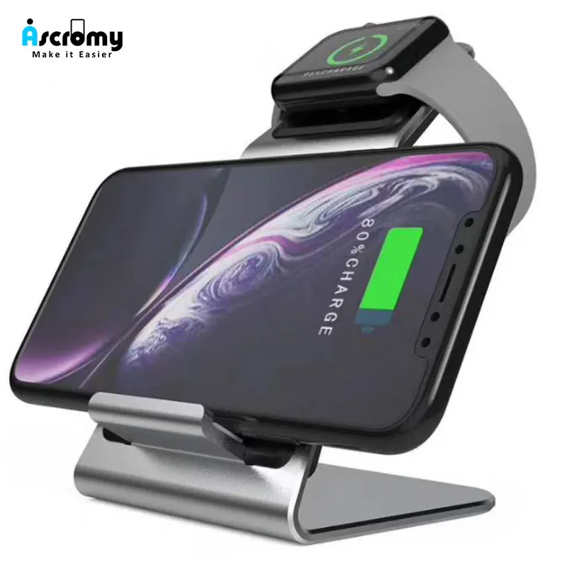 Ascromy 2в1 Быстрое беспроводное зарядное устройство QI подставка для Apple Watch 3 2 iPhone XS Max XR X 8 Plus 8 plus Индукционная зарядка док-станция