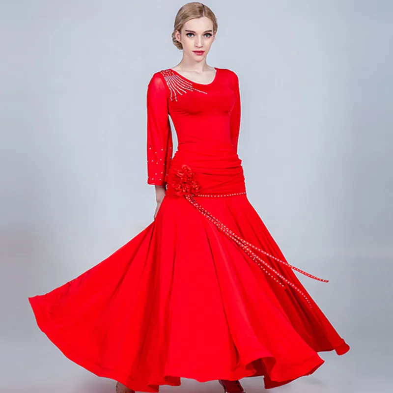 red set Бальная юбка, Женская юбка для вальса, испанское платье для танцев, юбка для фламенко, Одежда для танцев, женские танцевальные костюмы, красная танцевальная стандартная юбка - Цвет: red set