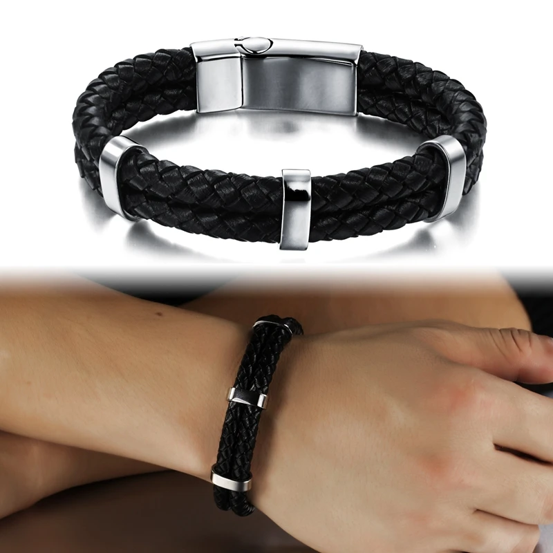 Mozo Fashion крутые Мужские украшения двухслойная кожа Rope Chain, Браслеты браслет для мужчин с магнитной пряжкой простой браслет PS2107
