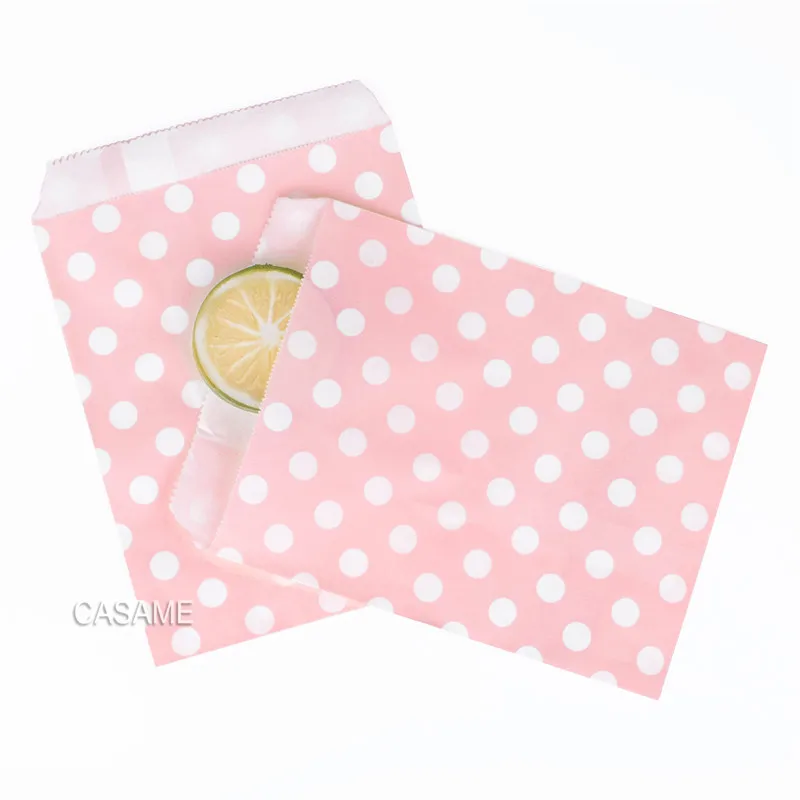 light pink dot 13x18 Рекламные бумажные пакеты красочные шеврон лакомство Ремесло бумажные пищевые безопасные сумки вечерние сувениры лучшие подарочные пакеты для гостей - Цвет: light pink dot 13x18