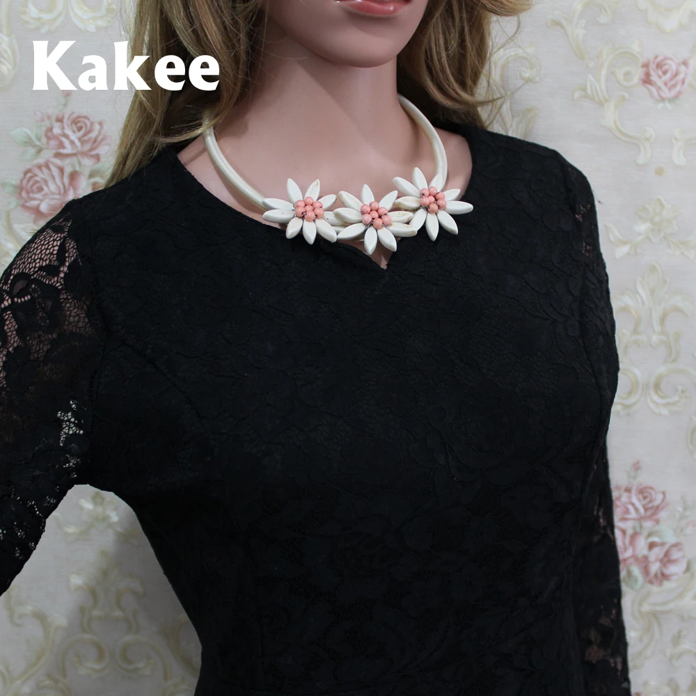 Kakee Stone Beads Handmade Rope Chain Turquoises Flower Choker Necklace for Women Maxi Collar Fashion Jewelry European Style | Украшения и