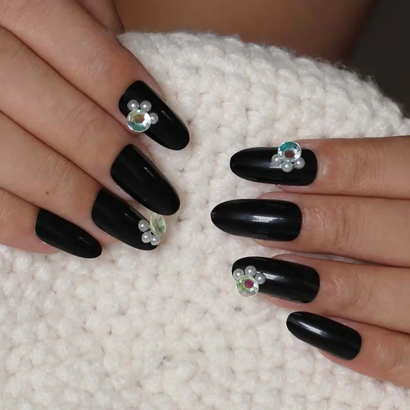 Hot new design beautiful delicate long oval Hand made candy fake nails Wild black W39 | Красота и здоровье