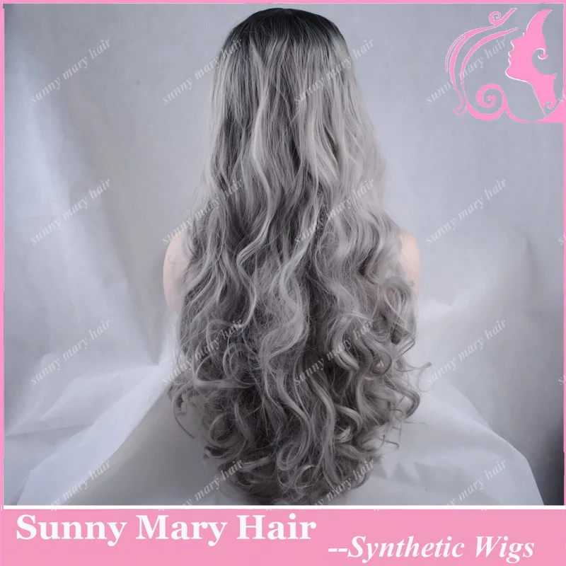 Мода ломбер серебристо серый Bodywave синтетический фронта парик Glueless длинные