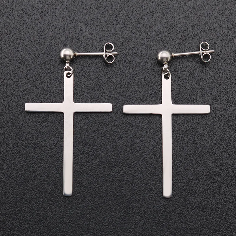

HENGKE 316L Stainless Steel Fine Needle Ball Cross Earrings for Girl Women Fashion Jewelry 60pcs/lot Free Shipping