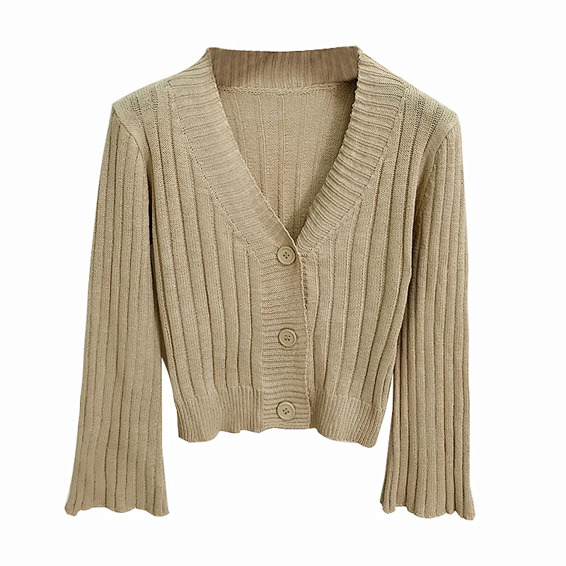 Cardigan Women 2018 V-neck Long Sleeve Jumper Black White Flare Sleeves Jacket Tops Female with Buttons Chaquetas Mujer |