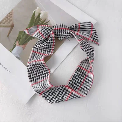 black red plaid Luna& Dolphin, женский длинный шарф, 86x6 см, черно-белые шифоновые шелковые шарфы, богемский клетчатый галстук, шарф, повязка на голову, сумка, лента, цветок, колье - Цвет: black red plaid