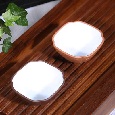 Zisha Tea Cup White Glaze Handmade Square Purple Sand Kung Fu Green Da Hong Pao Small Teaware Free Shipping | Дом и сад
