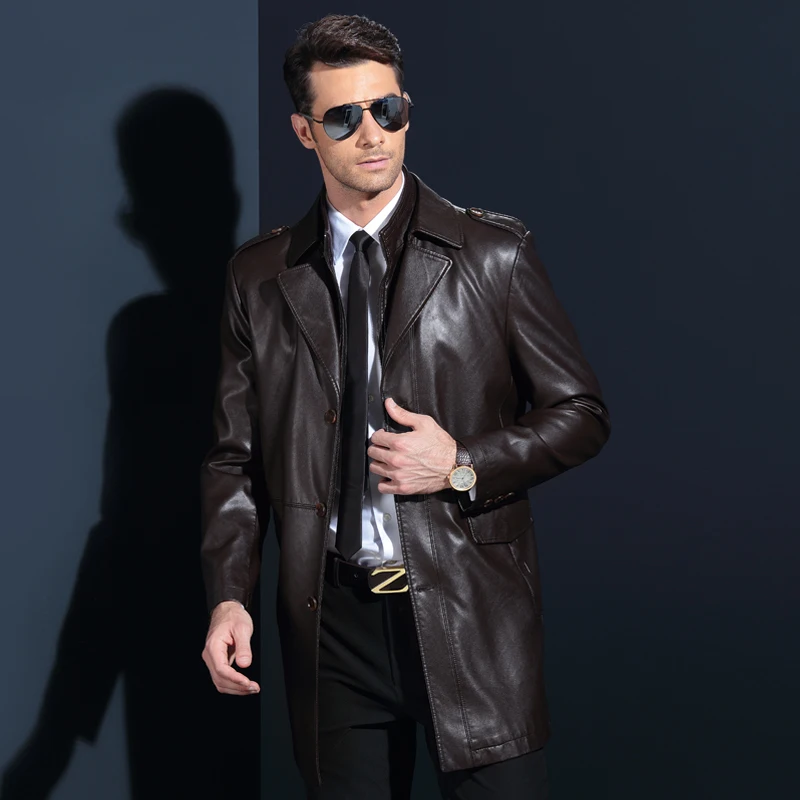 Winter Men pu Leather Long Jackets Business Casual Turn-Collar Thick Outwear and Coats Chaqueta Cuero Hombre | Мужская одежда