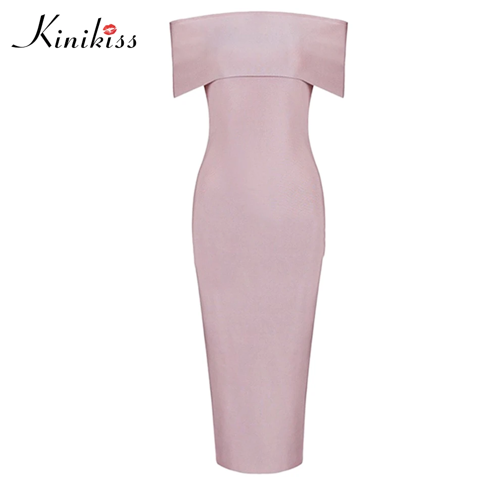 Женское облегающее платье Kinikiss розовое с вырезом лодочкой на молнии для офиса