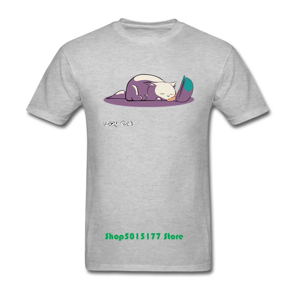 2019 мода ленивый кот голодна Футболка мужская футболка короткий рукав круглый