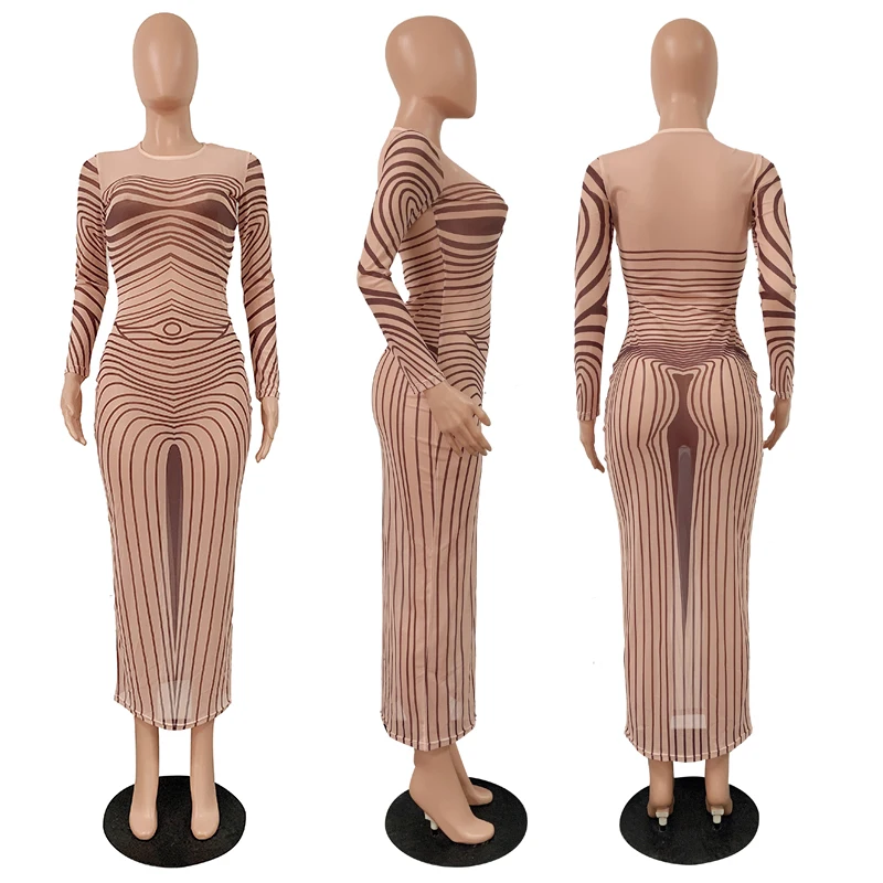Wjustforu Srriped Сетчатое платье с принтом Vestidos модное облегающее элегантное миди