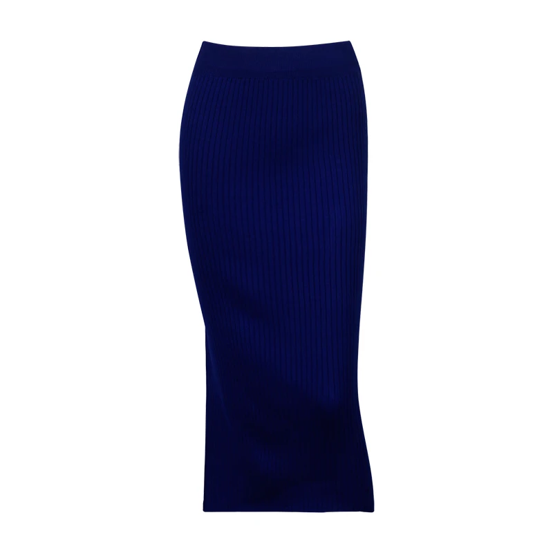 light blue Wixra, базовые юбки, весна, повседневные шикарные юбки-карандаш, Женская облегающая юбка, шерстяная вязанная длинная юбка с разрезом сзади, юбка миди - Цвет: light blue
