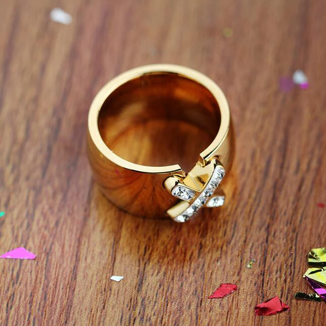 Новое поступление, Золотое кольцо Bijoux, ширина 14 мм, Большой Крест CZ, кольцо для женщин, модное ювелирное изделие,, подарок