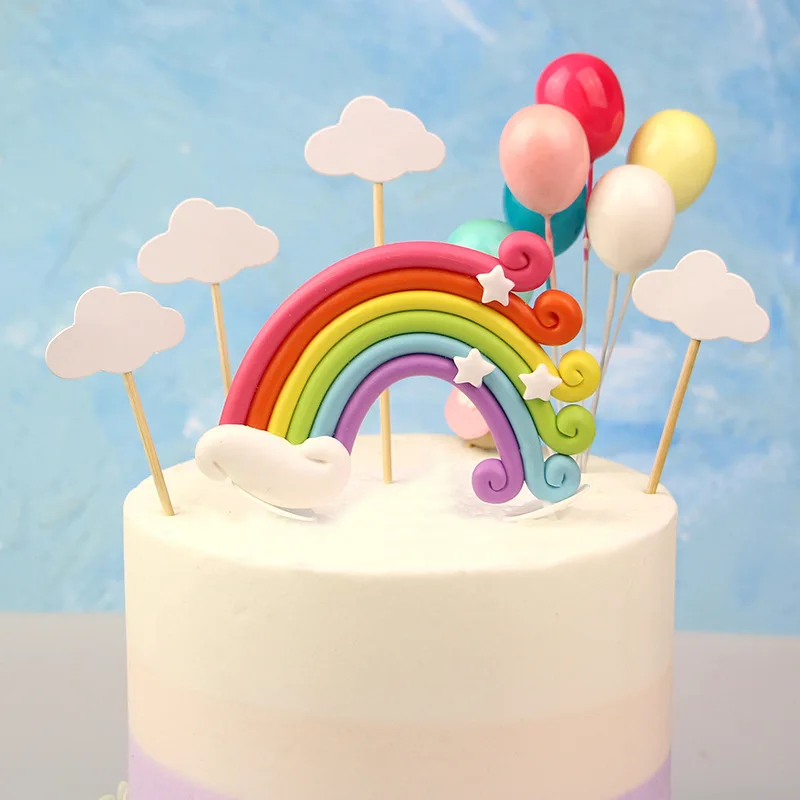 

Красочный Радужный Топпер для торта, день рождения, свадьба, Фотофон, облако, воздушный шар, Топпер для кекса, украшение для дня рождения, товары для выпечки