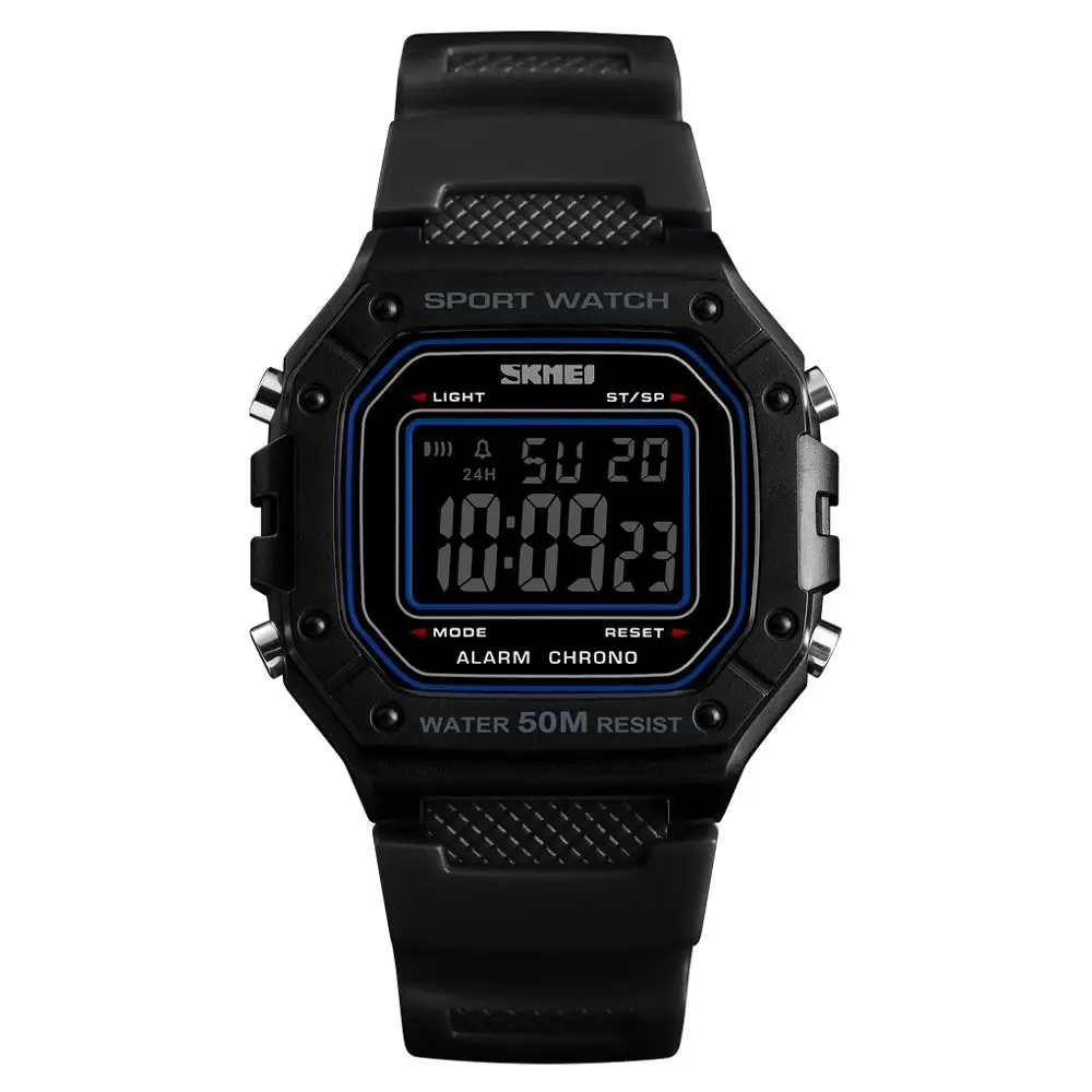 black black SKMEI уличные спортивные часы, мужские цифровые часы, 5 бар, водонепроницаемые часы с будильником, Модные Военные мужские цифровые часы, montre homme 1496 - Цвет: black black