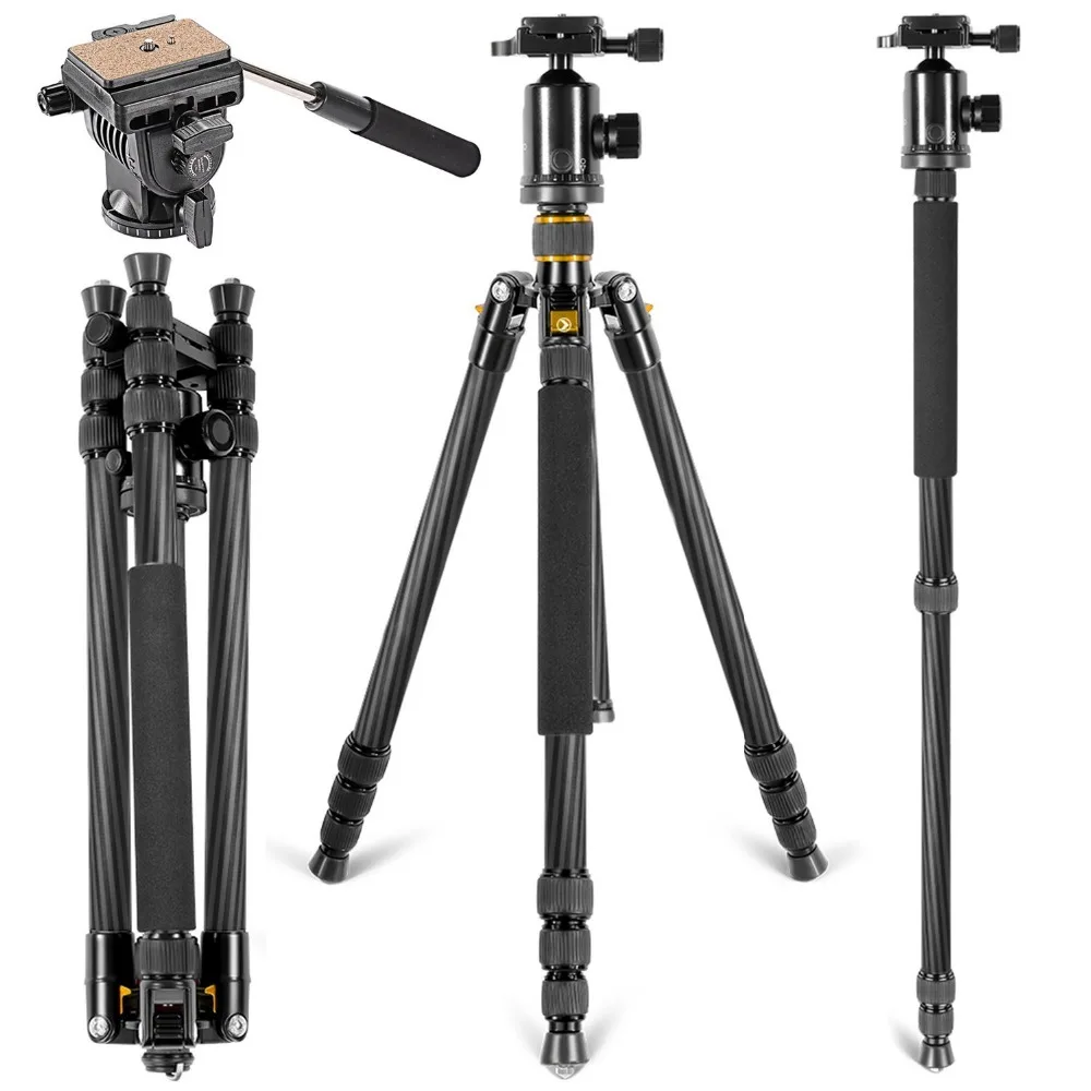 Neewer Carbon Fiber 6" /168 см штатив монопод с шаровой головкой 360 градусов жидкая видео головка 1/4" быстросъемная пластина для Canon/Nikon