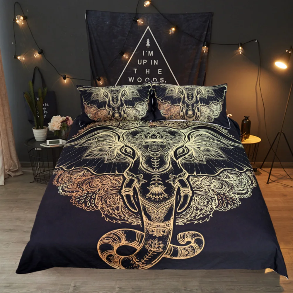

Elephant Head Mandala Luxury Pattern Bedding Set Include Quilt Cover and Pillowcase Queen Super King Size Comforter Bedding Sets