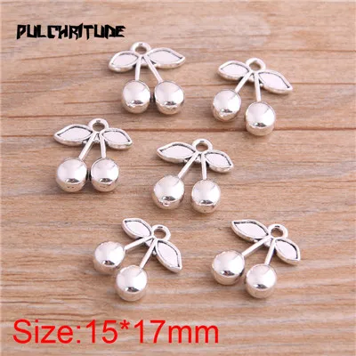 Покрытие антикварным серебром PULCHRITUDE 10PCS 15*17mm Two Color Fruit Charms Cherry Pendant Jewelry Metal Alloy Jewelry Marking - Окраска металла: Покрытие антикварным серебром