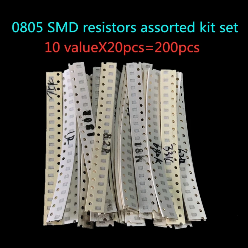 200 шт. 1% 0805 Резисторы SMD смешанный набор, набор, 10 valueX20pcs = 200 шт. 1R00 R820 R750 R620 R500 R470 R330 R220 R150 R100