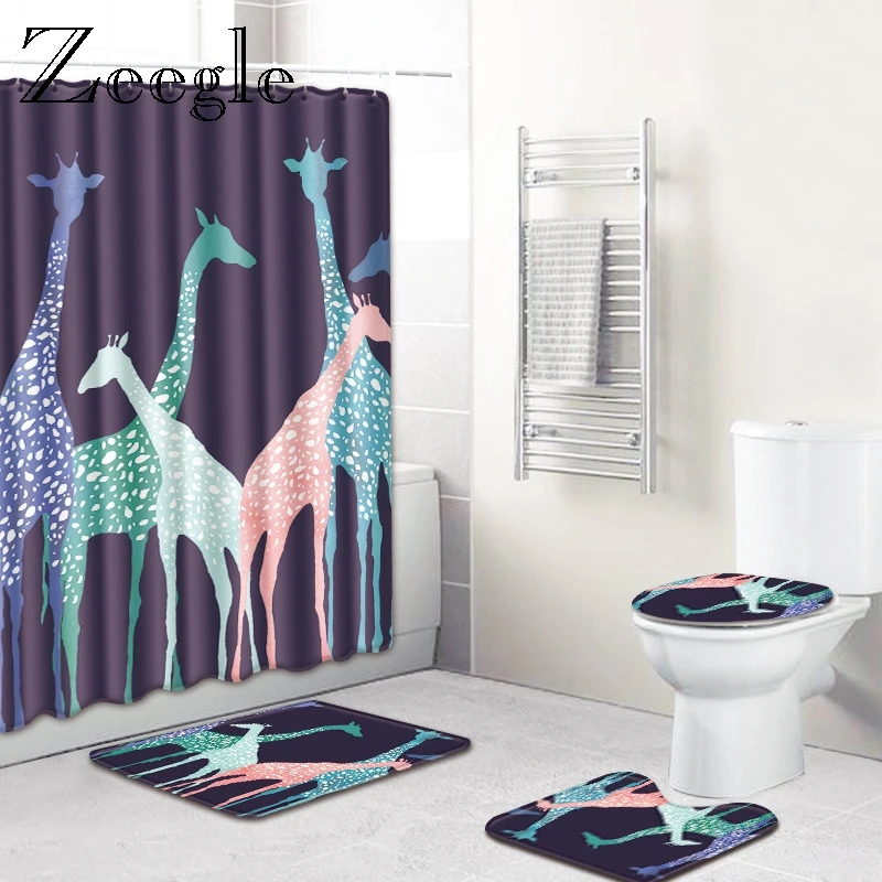 4 шт. 3D с животным принтом коврик для ванной комнаты Набор Нескользящие Ванная