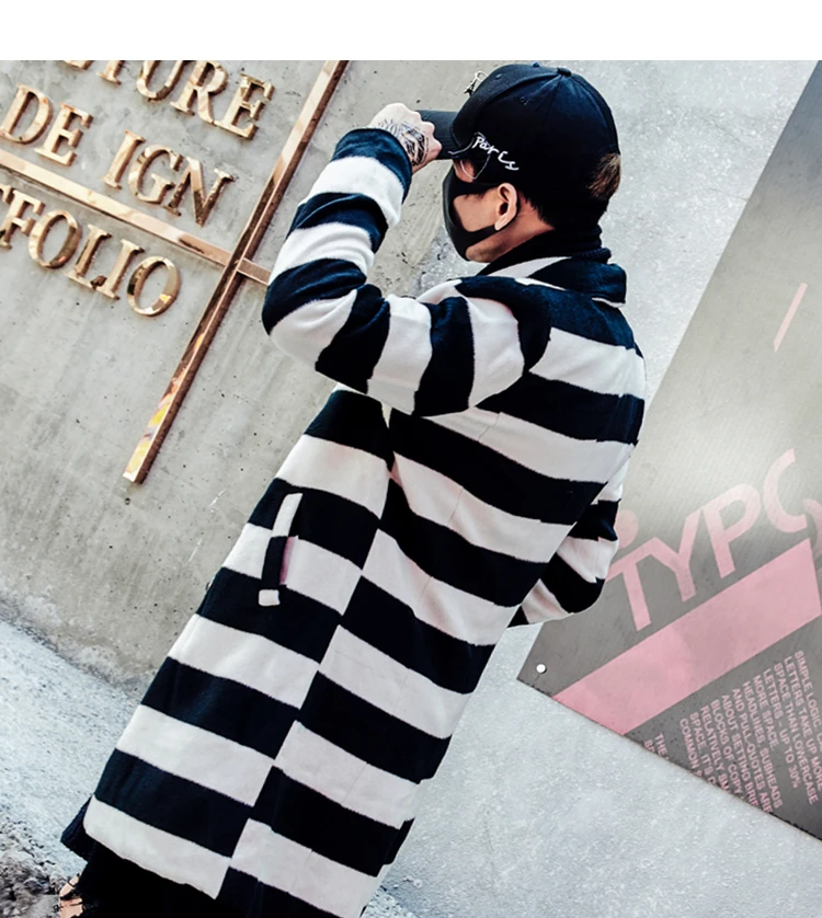 New Arrival Darkly Western Style Fashion Slim Mens Mid-Long Wool coat Hip Hop Autumn Male Casual Striped Overcoats Streetwear